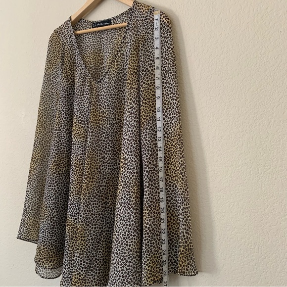 For Love & Lemons Sheer V-Neck Day Tripper Tunic Mini Dress Leopard Print Sz XS - Picture 6 of 9